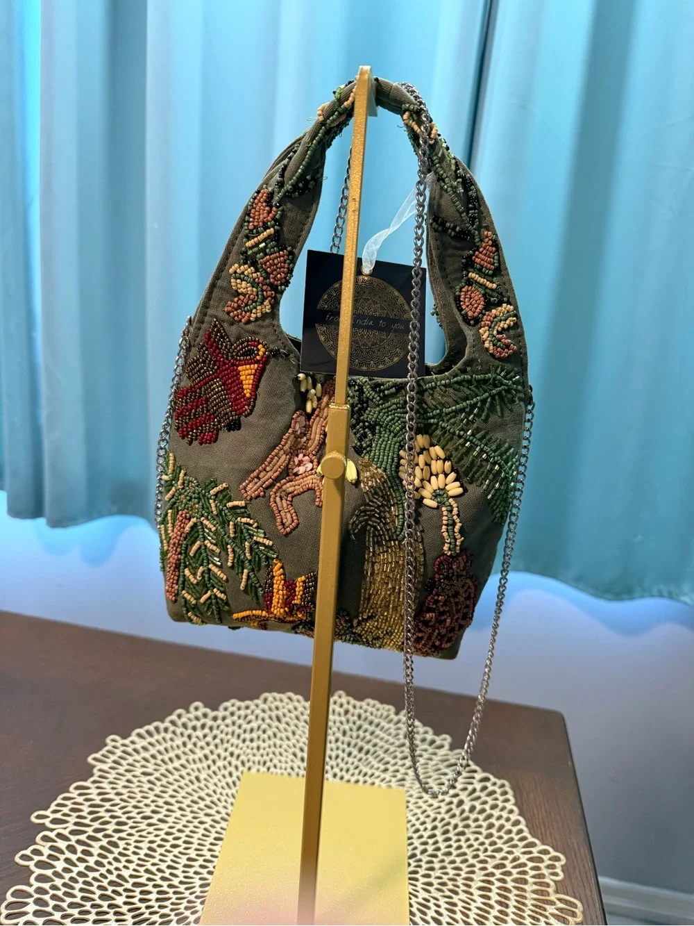 From India To You NWT Hand-Beaded Floral Shoulder Bag Crossbody